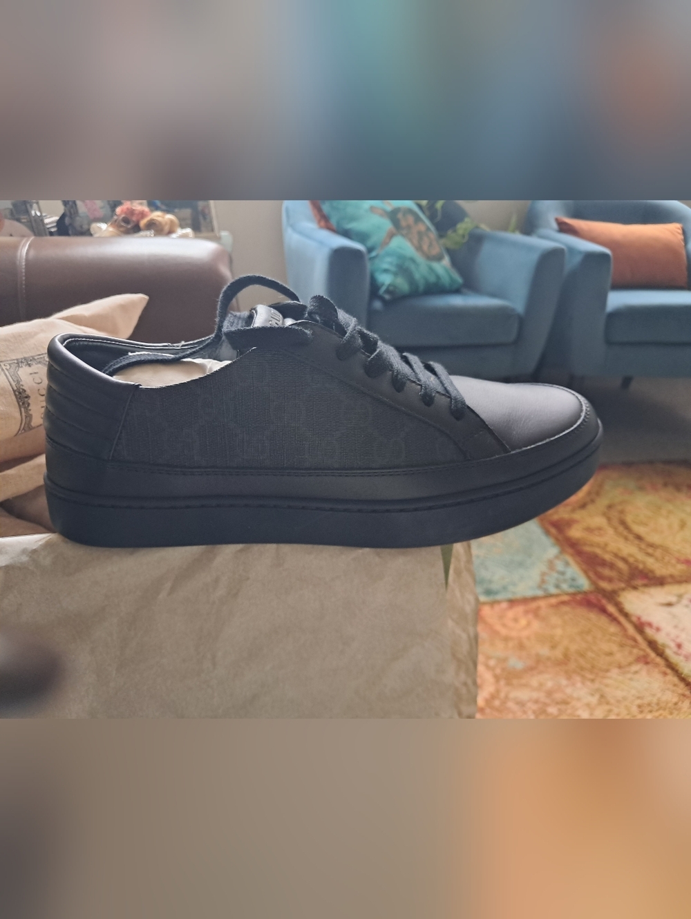 Gucci Designer Black Sneakers With Box And  Tags Brand New Size 7.5 Men